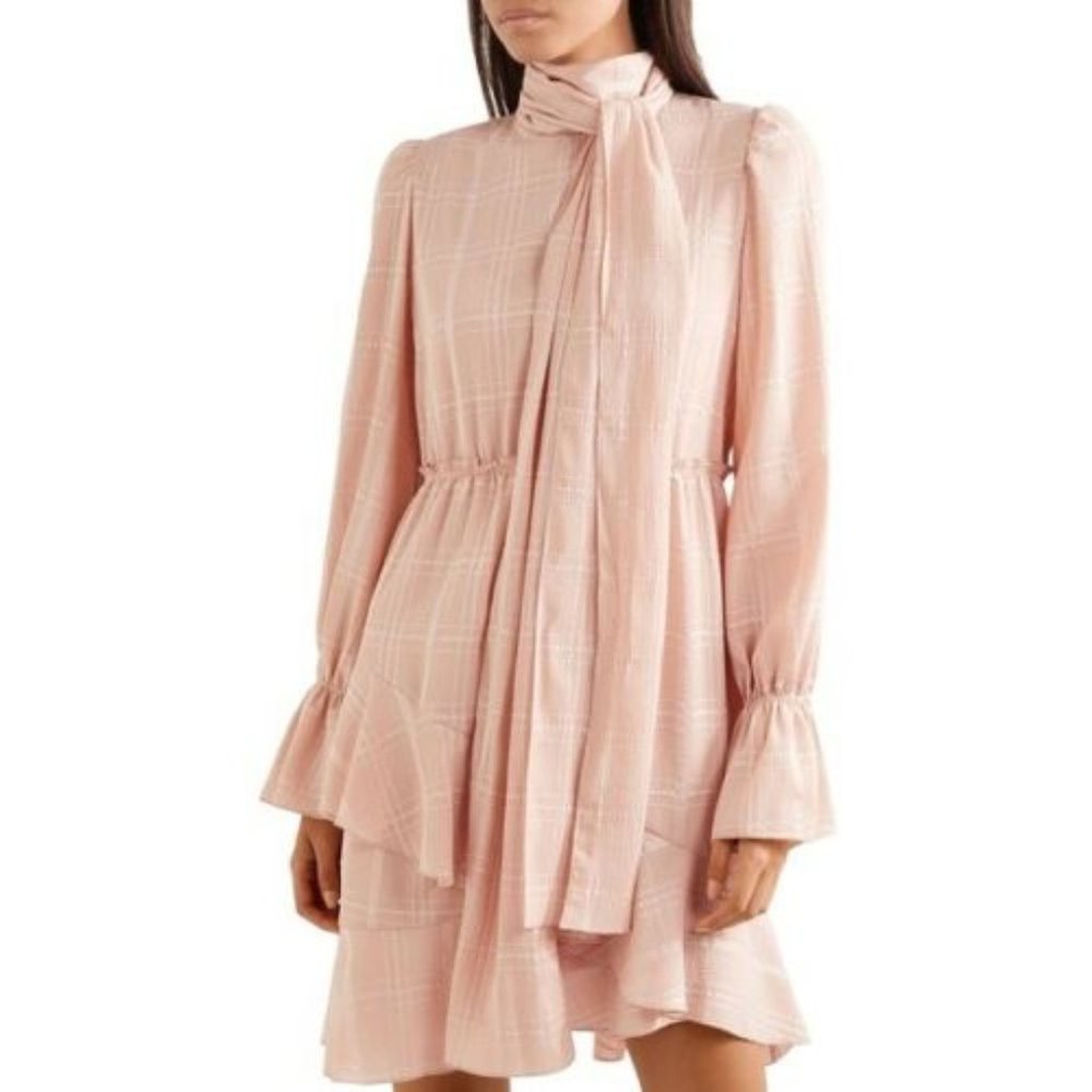 See By Chloe Pink Tie Neck Scarf Ruffle Hem Dress